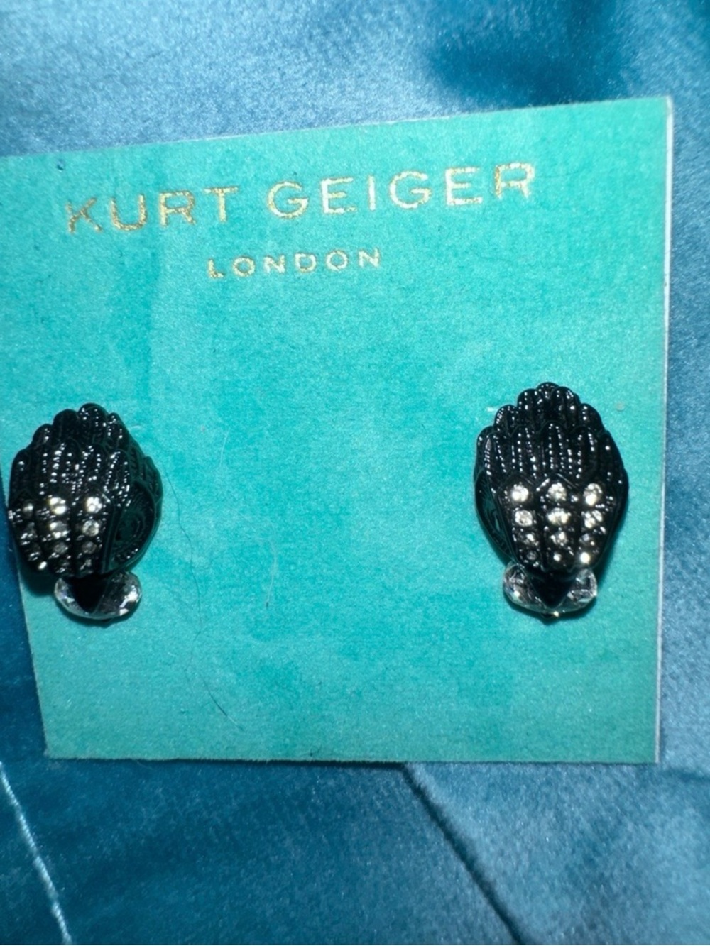 Kurt Geiger London Eagle Head Stud Earrings NWT All Black Crystals Dainty Gifts